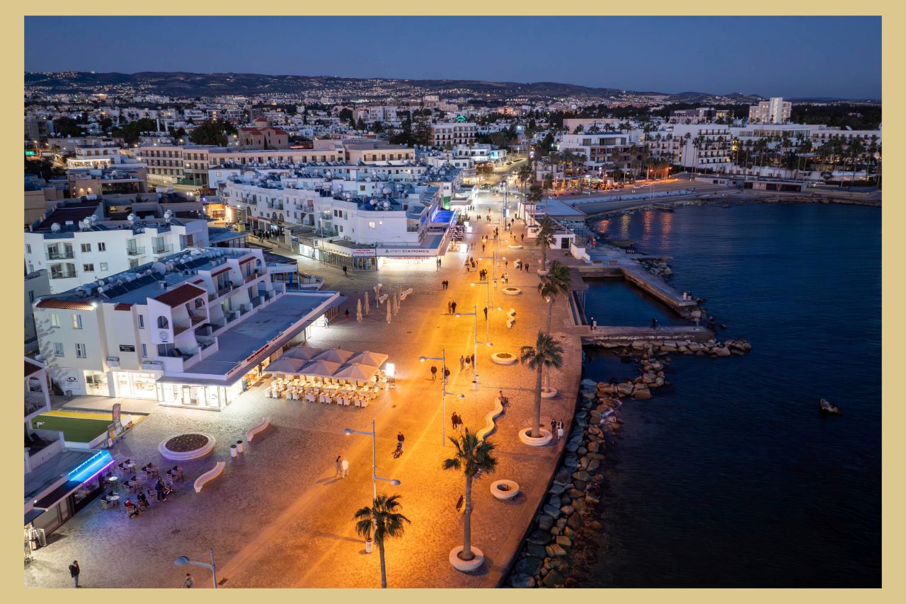 Night view of paphos seafront
